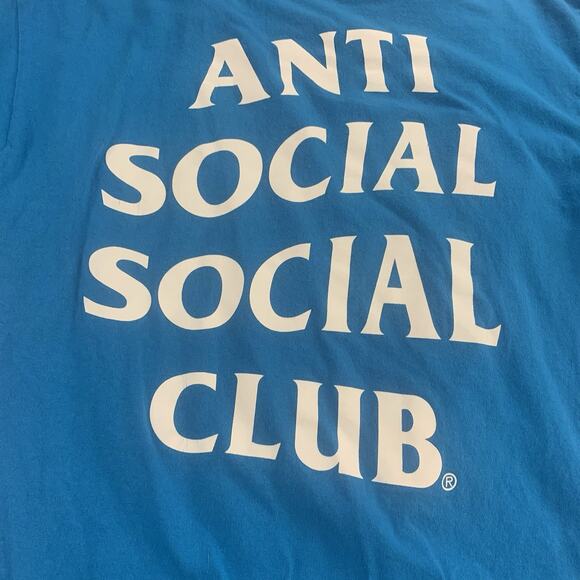 Anti Social Social Club T Shirt Mens Large International Ocean Blue Cotton Hype - Picture 5 of 7